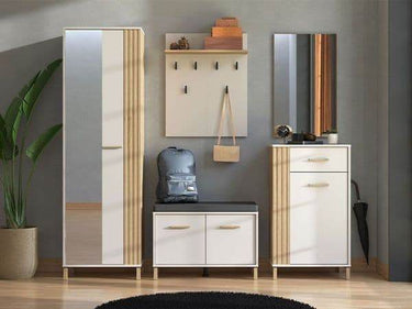 Granada Cashmere and Artisan Oak Effect Slim Narrow Wardrobe with Pull-Out Rail - UK Luxury Furniture